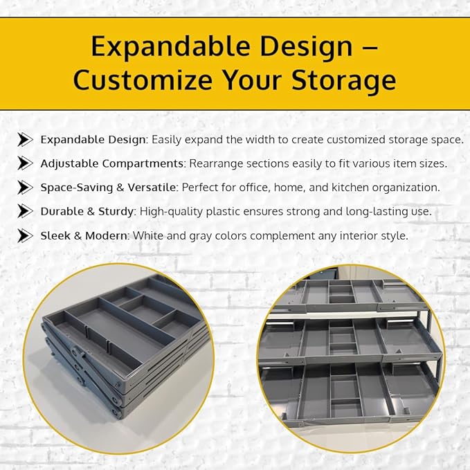 3 Tier Drawer Organizer, Multi Level Smart Drawer Organizer for Desk, Expandable Organizer for Office, Makeup, Jewelry, Kitchen, Folding Storage for Home and Office Drawers - Gray