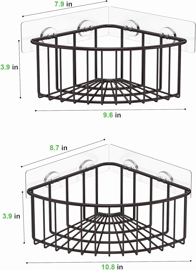 SMARTAKE 2-Pack Corner Shower Caddy Deep Basket Design, SUS304 Stainless Steel, Wall Mounted Bathroom Shelf with Adhesive, Storage Organizer for Toilet, Dorm and Kitchen (Bronze)