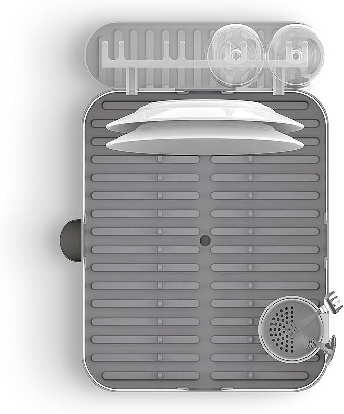 Umbra Holster Dish Rack– Molded Plastic Dish Drying Rack with Drainage Spout, Charcoal
