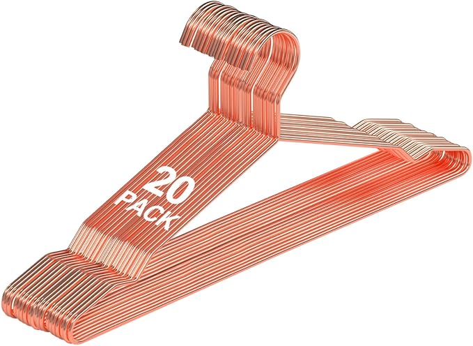 20 Pack Rose Gold Metal Hangers with Notches for Standard Suits Hangers for Shirts, Coats, Pants, Heavy-Duty & Space-Saving