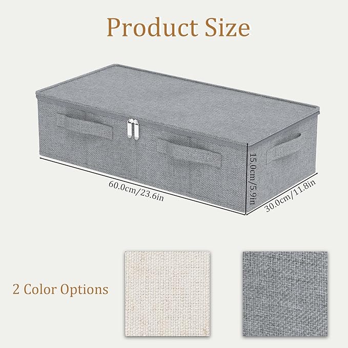 Underbed Storage Box, Foldable Bed Sheet Organizer, Cube Bags Container with Lid for Organizing Clothes, Blankets, Comforter, 23.6x11.8x5.9in, Grey, 2 Pack
