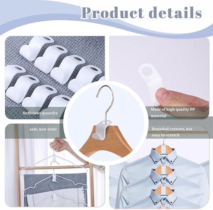 MCPINKY 50PCS Hanger Hooks, Hanger Connector Hooks Closet Space Savers for Hanging Clothes, White