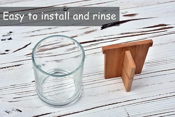 Glass Toothbrush and Toothpaste Holder with Bamboo Divider for Bathroom Countertop, Toothbrush Organizer Stand for Bathroom Vanity Countertops - 1 Pack