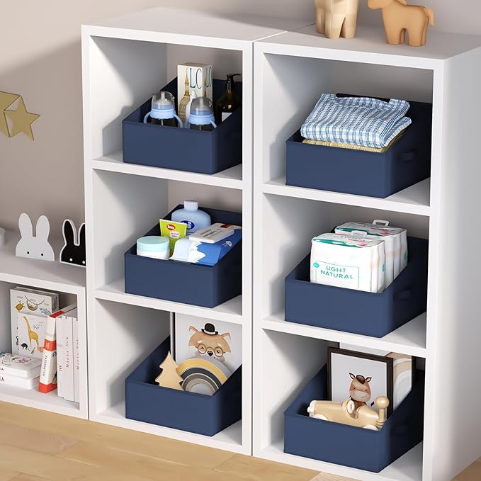 DIMJ Closet Storage Bins 6 Pack - Fabric Storage Baskets for Shelves, Collapsible Clothes Organizer with Handles, Trapezoid Shelf Organization Storage Cubes for Purse, Toys, Books, Towel, Clothes