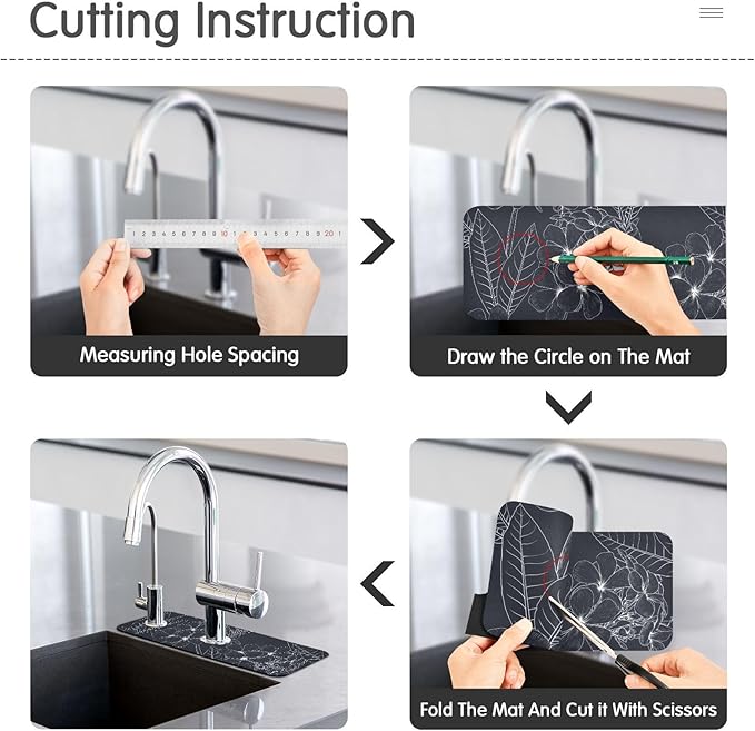 Kitchen Sink Splash Guard Sink Faucet Mat Faucet Handle Drip Catcher Drain Mats for Kitchen Bathroom Countertop Absorbent Dish Drying Mat Pad 2pack 14.7x5.4Inch Black White Floral
