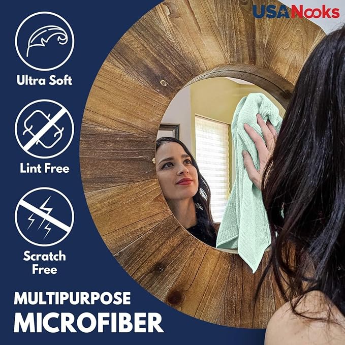 USANOOKS Microfiber Cleaning Cloth - Sea Green - 12Pcs (12.5x12.5 inch) High Performance - 1200 Washes, Ultra Absorbent Car Towel Traps Grime & Liquid for Streak-Free Mirror Shine - car Washing Cloth