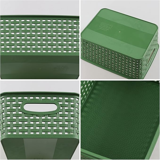 Plastic Woven Storage Baskets, Rectangle Kitchen Organizer Bin, 6 Packs
