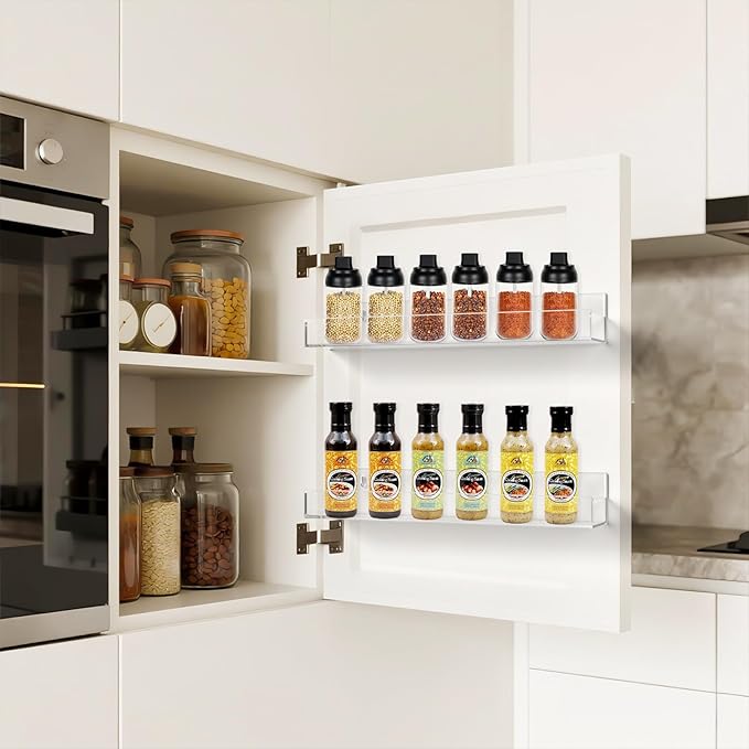 Clear Acrylic Spice Rack Wall Mounted 15 inch Floating Shelf with Removable End Guards for Kitchen Cabinet Door Cupboard Bathroom Holds Jars Nail Polish Books Toiletries 6 pcs