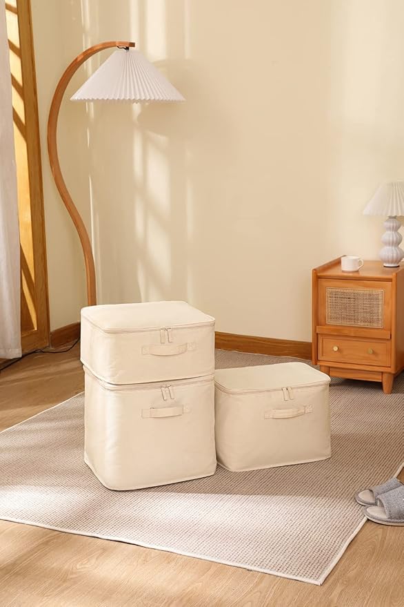 Decorative Basket Rectangular Fabric Storage Bin Organizer Basket with Handles for Clothes Storage (14.1 x 14.1 x 12.5, Beige)