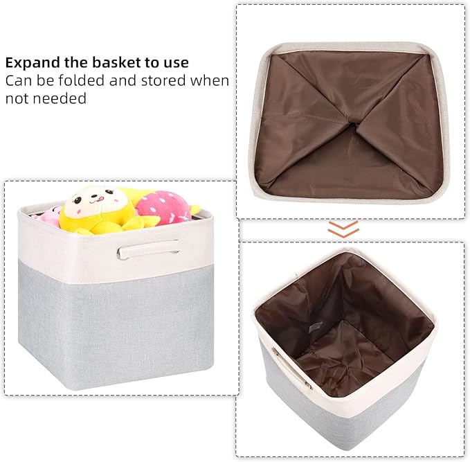 Storage Cubes 13x13x13 Inches Fabric Storage Cube Bins Boxes Foldable Storage Baskets Cube Storage Shelf Inserts with Handles Earth-Green and Beige Patchwork Pack of 3