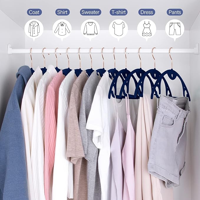 IEOKE Velvet Hangers 50 Pack: Felt Clothes Hangers Heavy Duty Shirt Sweater Hangers No Shoulder Bump Non Slip Slim Thin Coat Hangers for Closet - Blue