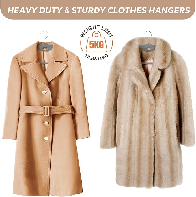 Grey Plastic Hangers 50 Pack: No Shoulder Bumps Ultra Thin Plastic Hanger for Space Saving, Suits, Heavy Duty Coat Clothes Shirt Dress