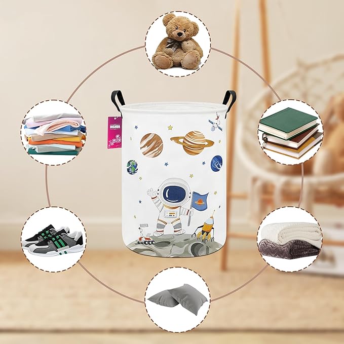 Laundry Hamper Large Canvas Fabric Lightweight Storage Basket/Toy Organizer/Dirty Clothes Collapsible Waterproof for College Dorms, Boys and Girls Bedroom,Bathroom(Space astronaut)