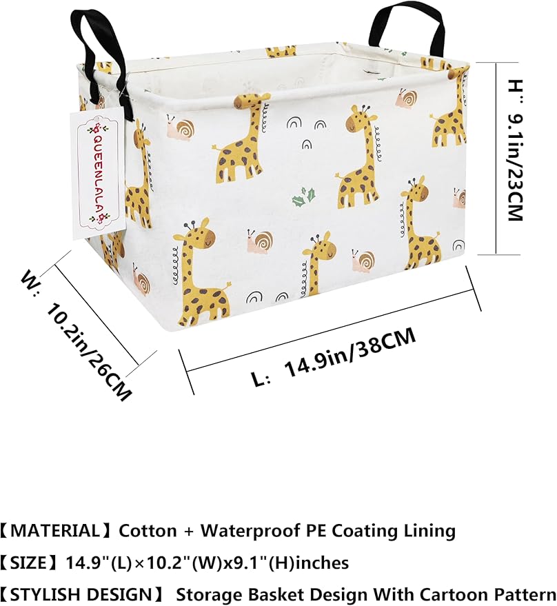 QUEENLALA Rectangular Laundry Hamper/Foldable Nursery Laundry Basket for Organizing/Storage Bin Baskets/Children Toy Office Bedroom/Toy Bin Closet Shelf Baskets (Rec-Giraffe)