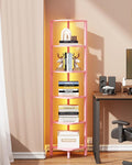 TUTOTAK Corner Shelf with LED Light, 6-Tier Corner Bookshelf for Small Space, Narrow Display Corner Shelf Stand with Storage Rack, for Living Room, Bedroom, Pink BS08BP006L
