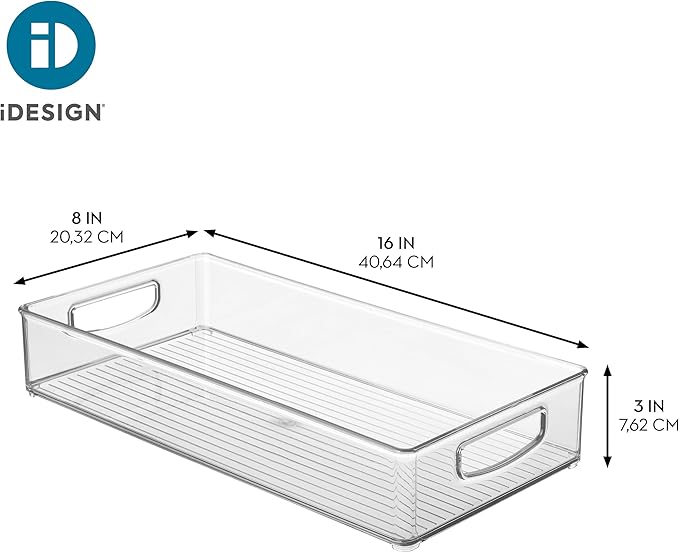 iDesign Stackable Clear Plastic Extra Long Pantry Organizers and Cabinet Storage Bins for Kitchen, 4-Pack