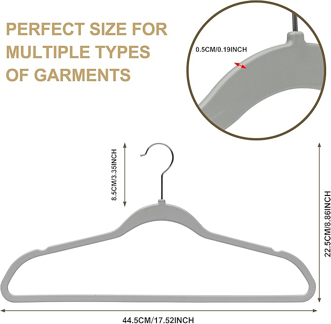 Quality Hangers 50 Pack Plastic Hangers for Clothes - Slim Non-Velvet Hangers with 360° Swivel Chrome Hook & Non Slip Notches - Ideal for Dresses Coats Shirts Jackets & More - Gray