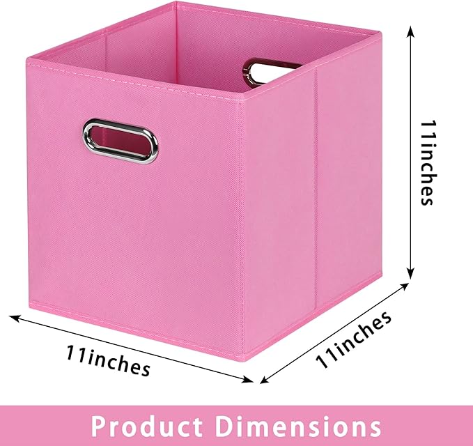 Fabric storage bins Cubes, Fabric Cube Organizer with Handle, Foldable Cube Bins for Cloth or Accessary Storage, 11x11x11, Set of 6, (Pink)