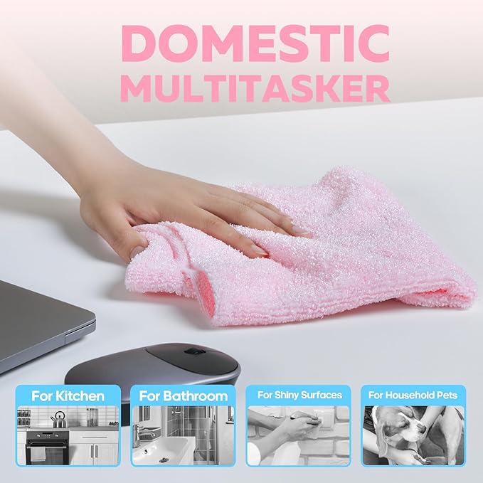 Fantasticlean XL Tear-Away Microfiber Cleaning Cloth Roll, 16'' by 16''- 36 Sheets, Thick & Large Detailing Towels, Ultra Absorbent, Lint-Free Reusable Wipes for All-Around Cleaning (Glossy Pink)