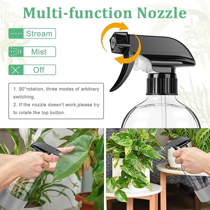 Glass Empty Spray Bottles 3 Pack, 17 oz/500 ml Glass Spray Bottles for Cleaning, Plants, Essential Oils, Hair Care, Refillable Empty Spray Bottle with Adjustable Nozzle for Squirt and Mist