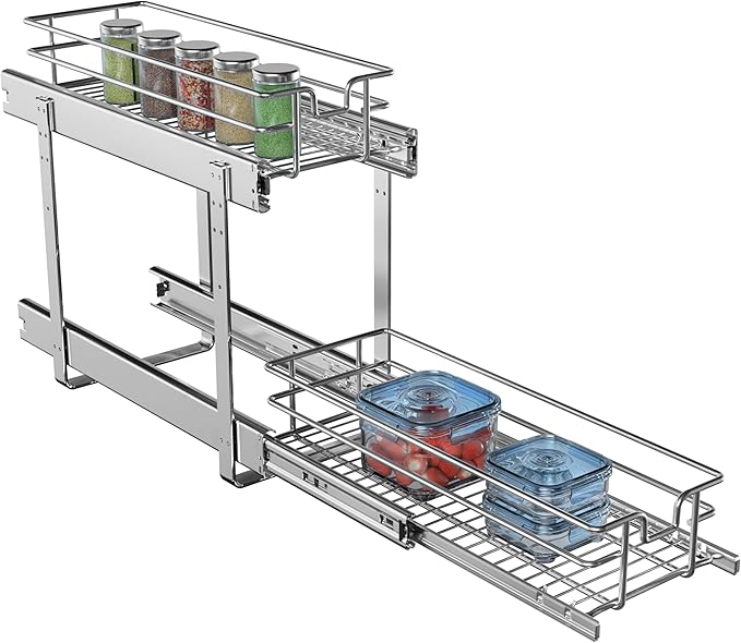 JOWBOOW 2-Tier Individual Cabinet Pull Out Shelves (9" W x 22" D), Slide Out Kitchen Panty Narrow Cabinet Storage Sliding Shelves