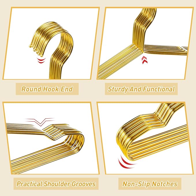 Wesiti 100 Pcs Gold Hangers Cloth Space Savers Hanger Set Include 50 Strong Metal Wire 17.7 in Clothes Hangers with 50 Hanger Connector Extender Hook Space Saving for Jacket Shirt Dress Closet Dorm