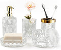 Bathroom Accessory Set 5 Pcs, Glass Bathroom Set Include Soap Dish, Toothbrush Holder, Mousewash Cup, Soap Dispenser, Cotton Swab Jar, Clear