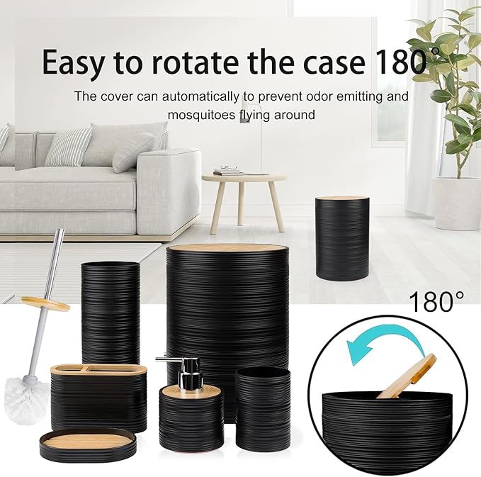 CERBIOR Bathroom Accessories Set Bath Ensemble Includes Soap Dispenser, Toothbrush Holder, Toothbrush Cup, Soap Dish for Decorative Countertop and Housewarming Gift (Black Spiricle)