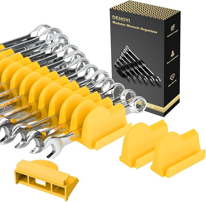 48 pcs MAGNETIC Modular Wrench Organizers for Tool Drawers - Wrench Rack with Metric&SAE Labels, Perfect Tool Storage Holder. Gift for father, brother and boyfriend (48pcs with magnet (yellow))