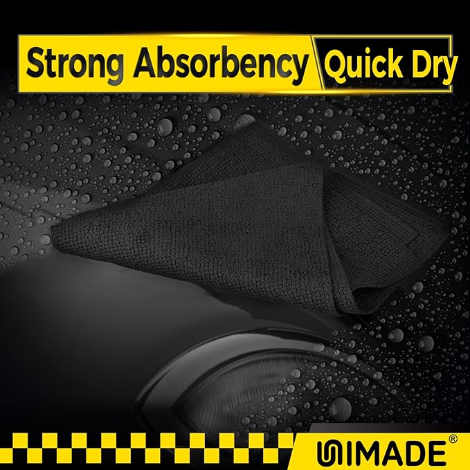 Microfiber Cleaning Cloth, 24 Pack Reusable Microfiber Towels for Cars Lint Free Cleaning Shop Towel Rags for Home Kitchen Automotive Bar Mechanic Restaurant Garage, 11"x 12", Black