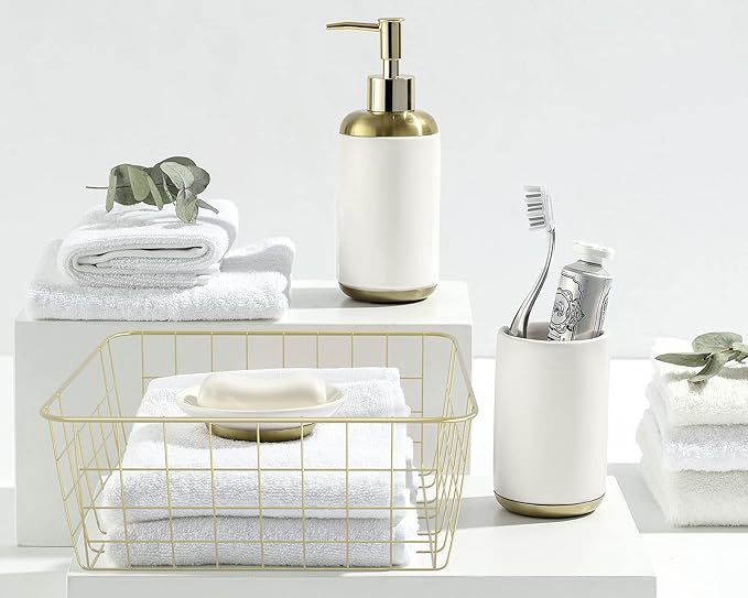 Gold Wire Baskets for Organizing, Metal Storage Baskets with Handles, Sturdiness Small Wire Storage Basket Organizer Bins for Pantry Kitchen Bathroom, 4 Pack
