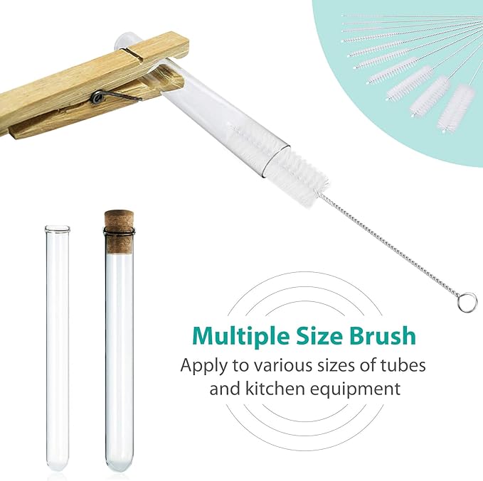 CiaraQ Bottle Cleaning Brushes, 8 Inch Nylon Tube Brush Set, Cleaner for Narrow Neck Bottles Cups with Hook, Set of 10pcs.