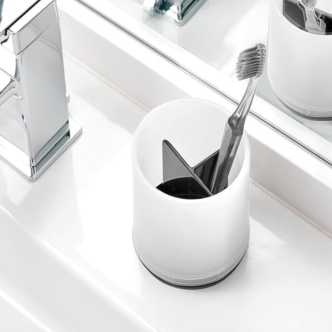 iDesign Toothbrush Holder with 3 Divided Sections for Bathroom or Vanity - Frost/Matte Black