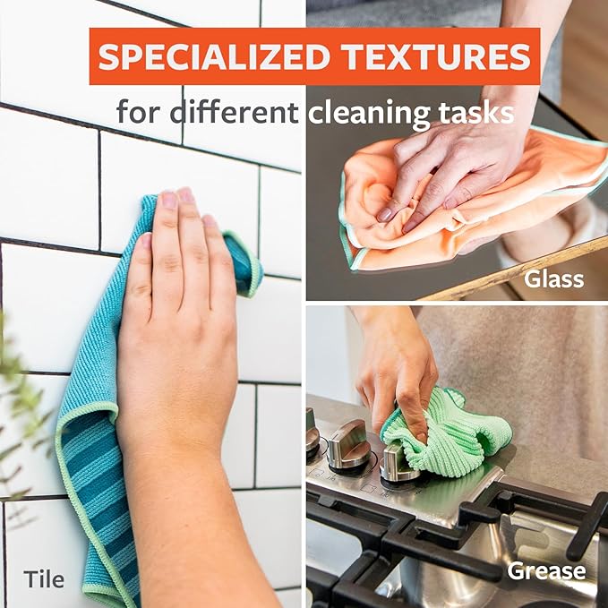 Full Circle Renew, Essential Cleaning Cloths, Ultra-Durable Recycled Microfiber, Variety Pack for Cleaning Glass, Grease, Stainless Steel, Bath & Tile, and Dust, Machine Washable - Set of 5