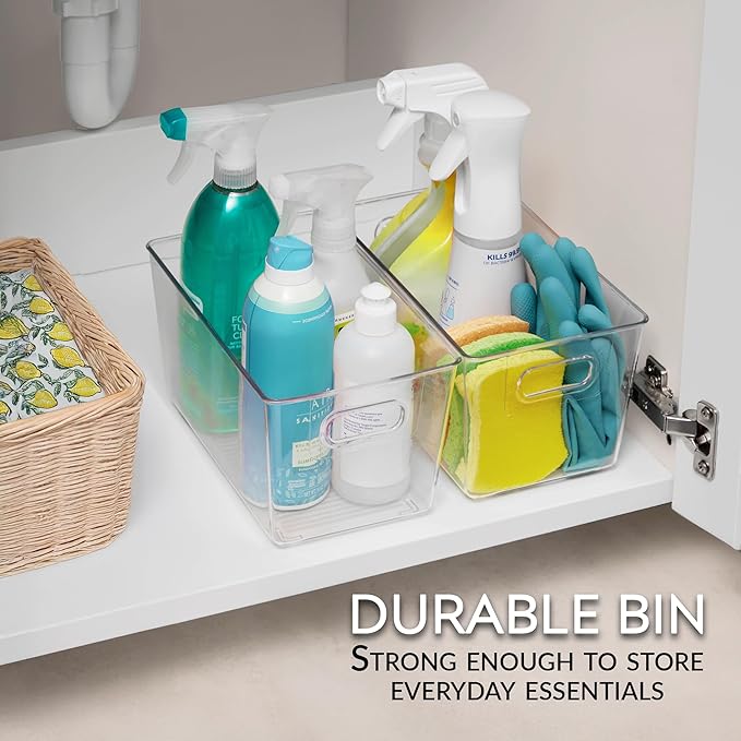 Set of 4 Clear Plastic Storage Bins With Handles, Containers To Organize Pantry, Fridge, Cabinet, Kitchen, Countertop, Closet, Cupboard, Home Organization and Storage