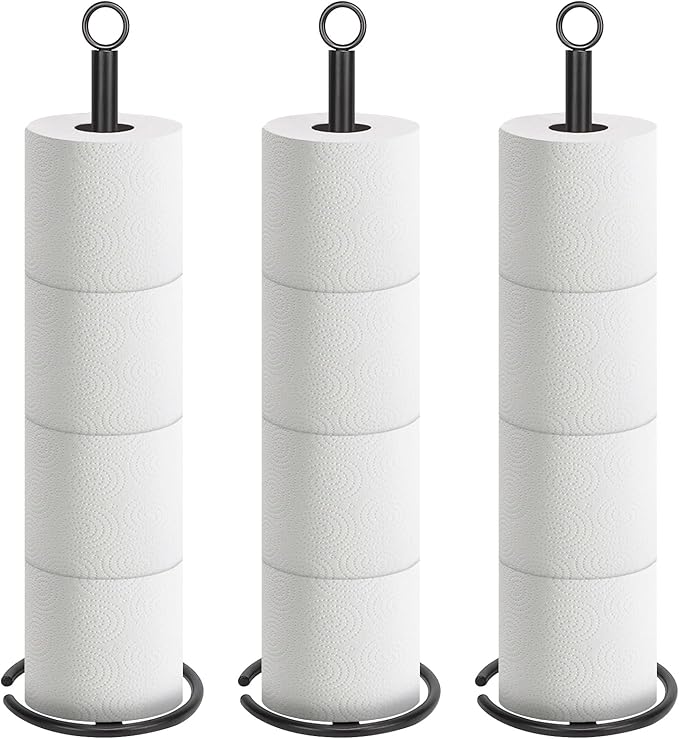 NearMoon Bath Toilet Paper Holder Stand, Freestanding Tissue Paper Storage with Reserve, Space Toilet 4 Rolls Holder for Bathroom/Kitchen Countertop-All Metal (3 Pack, Matte Black)