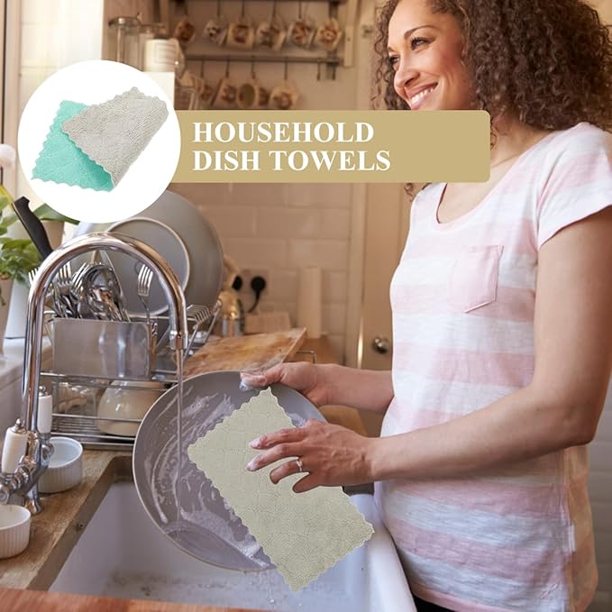 Kitchen Dish Cloths 10-Pack Microfiber Cleaning Cloths Water Absorbing Washcloths for Dishes Glassware and Countertop Cleaning