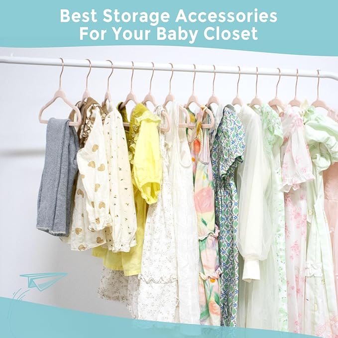 14 Inch Velvet Kids Hangers - 50 Pack Durable & Non-Slip Closet Organizers for Big Kids & School-Age Children, 0.2" Ultra Slim Space-Saving Design with 10 Clips Hanger - Pink