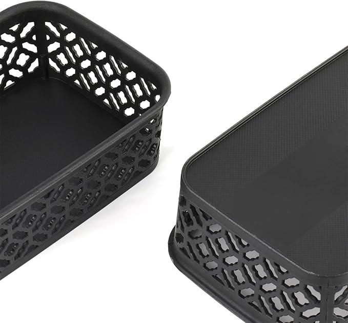 ZEAYEA 9 Pack Small Plastic Storage Basket, Classroom Organizer Baskets for Shelves Desk Drawer, Pantry Woven Basket Bins for Bedroom Closet Office School, 7.7" L x 5.5" W x 2.4" H