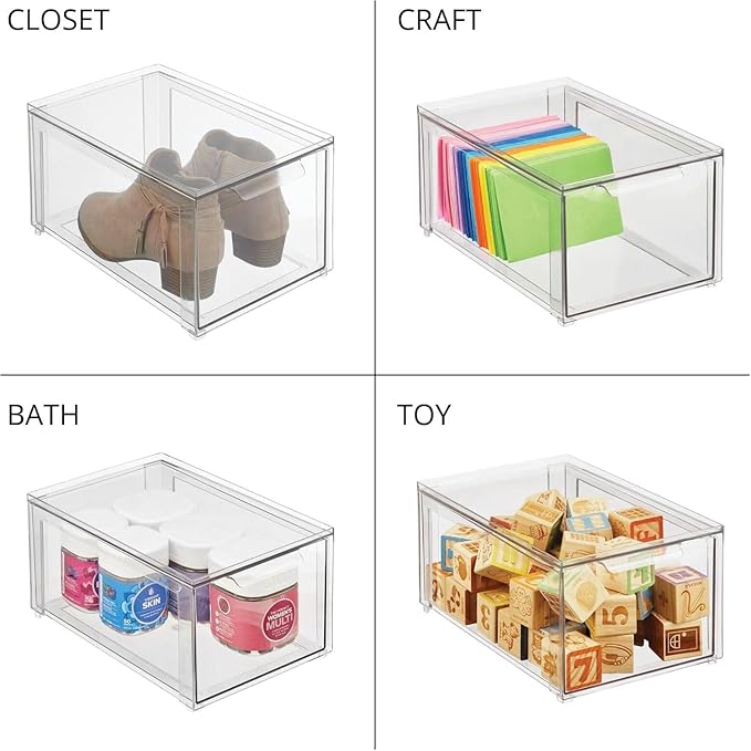 mDesign Kitchen Storage Drawer Box – Plastic Storage Box with Pull-Out Drawer – Pantry, Fridge and Cupboard Storage for Food and Snacks – Pack of 2 – Clear