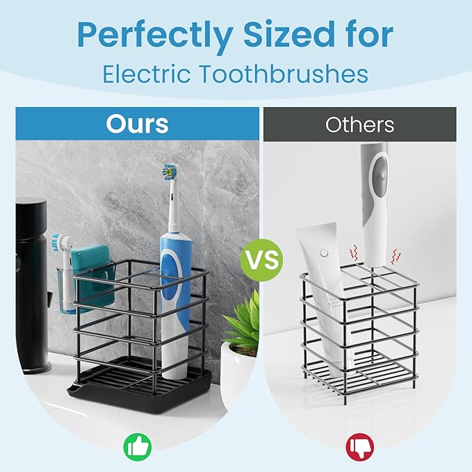 Toothbrush Holders for Bathrooms, Stainless Steel Toothbrush and Toothpaste Holder, Kids Electric 3 Slots Tooth Brushing Holder Stand for Bathroom Accessories Organizer with Tray, Black
