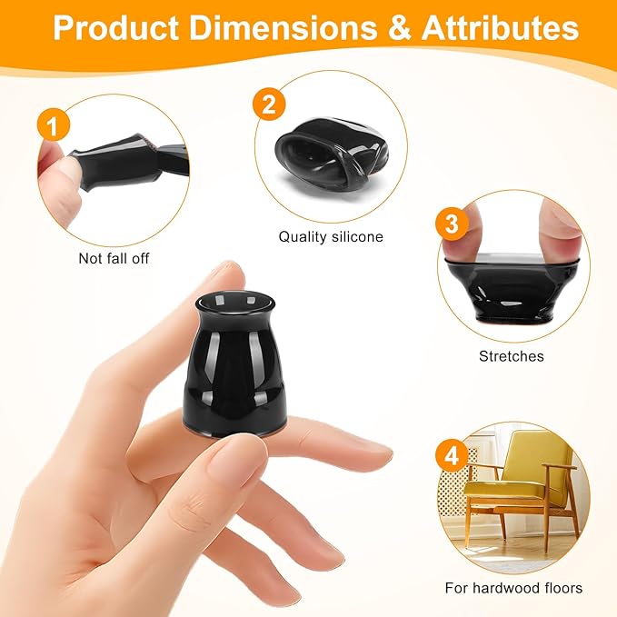 CHUNZEXI 24 Pack Extra Small Chair Leg Floor Protectors for Hardwood Floors, Silicone Felt Covers Pads Caps, Protect Wood Furniture Feet Floors Noise Reduce and Scratch (Universal X-Small & Black)