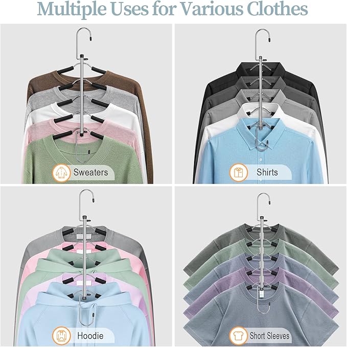 Clothes Hangers Space Saving Shirt Organizer, Non Slip Multi Shirt Hangers for Closet with Foam Padded Closet Organizers and Storage for Sweater Hoodie Blouse Coat Dress Short Black 4 Pack