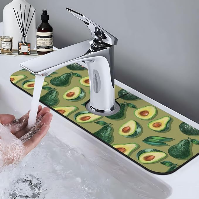 Faucet Draining Mat For Kitchen Sink, Green Avocado Diatom Mud Absorbent Drain Pad For Bathroom Kitchen Sink Splash Guard Drying Mat