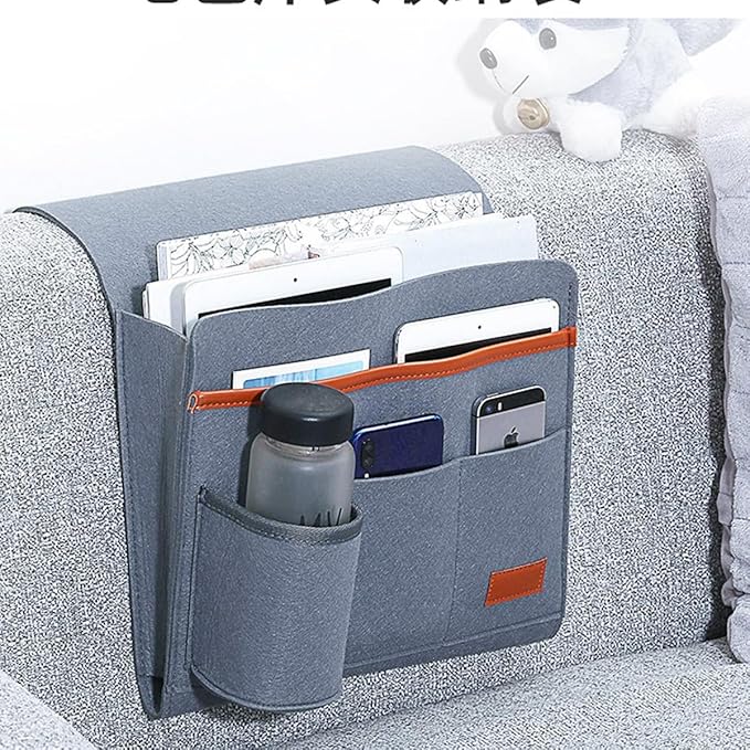 Bringsine Bedside Caddy, Felt Bed Storage Organizer Hanging Bag Holder with 5 Pockets for Magazine Book Phone Tablet iPad Cables Remote & Water Bottle Holder Home Dorm Bed Sofa-Light Teal