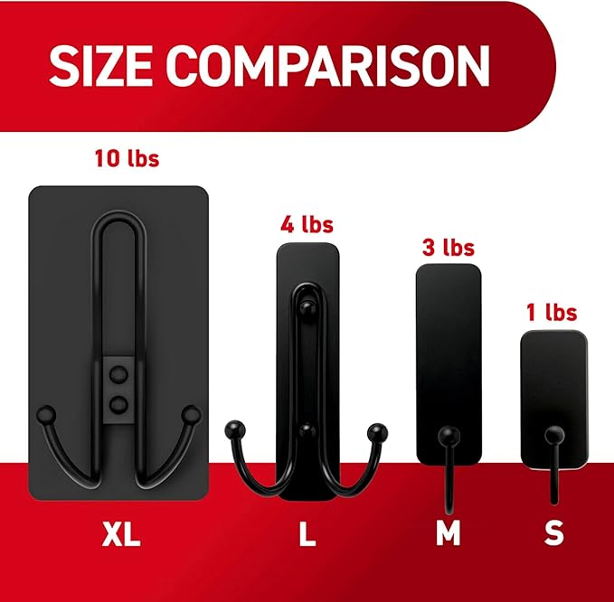 Command X-Large Matte Black Triple Hook, 1 Hook, 3 Strips, Damage-Free Hanging with Adhesive Strips, No Tools Wall Hook for Hanging Decorations in Living Spaces