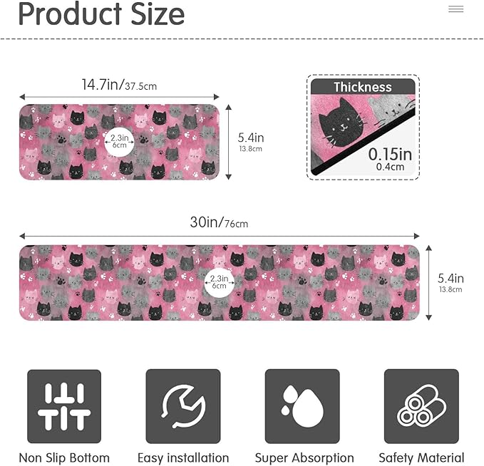 Watercolor Pink Cat Faces Paw Print Sakura Hearts Kitchen Sink Splash Guard Sink Faucet Mat Faucet Handle Drip Catcher Drain Mats for Kitchen Bathroom Countertop Absorb