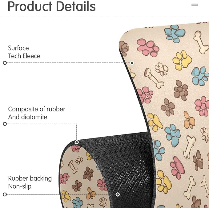 Yellow Paw Prints Bones Kitchen Sink Splash Guard Sink Faucet Mat Faucet Handle Drip Catcher Drain Mats for Kitchen Bathroom Countertop Absorbent Dish Drying Pad 2Pack 14.7x5.4IN