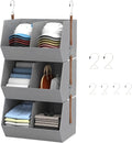 1 Pack,Hanging Closet Organizer 3 Tier,Disassemblable Clothes Hanging Shelves,Space-Saving Closet System, Fabric Storage Bins Bedroom Organization,Collapsible Baskets for Home, Dorm, Rv,Grey