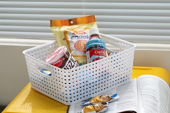 Plastic Storage Baskets,11.4X8.9X4.7",Pack of 4 (White)